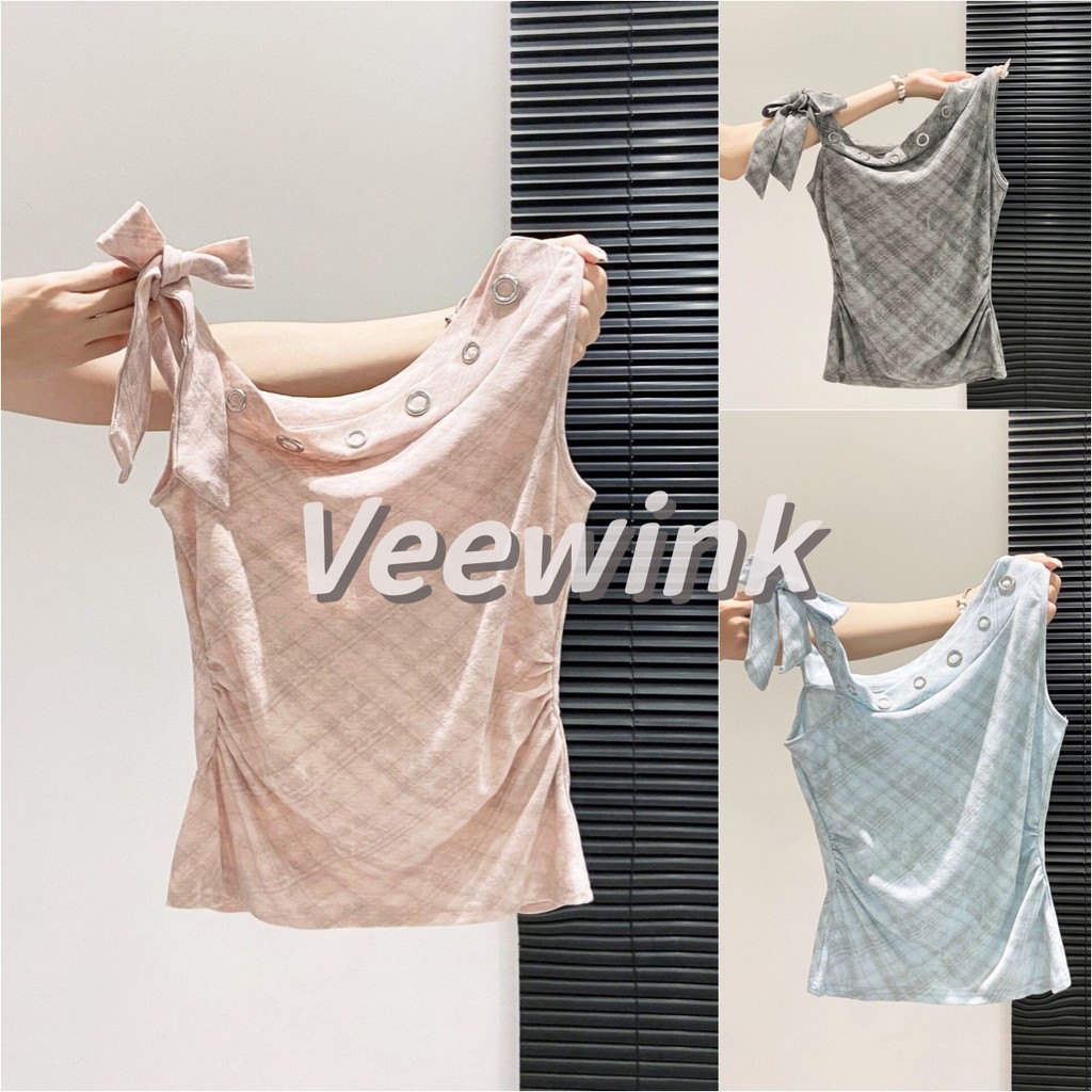 Veewink เสื้อเกาะอก คอเฉียงผูกเชือก สไตล์ฝรั่งเศส เก็บเอวเรียว แมทช์ดี ดีไซน์เก๋ไม่ซ้ำ
