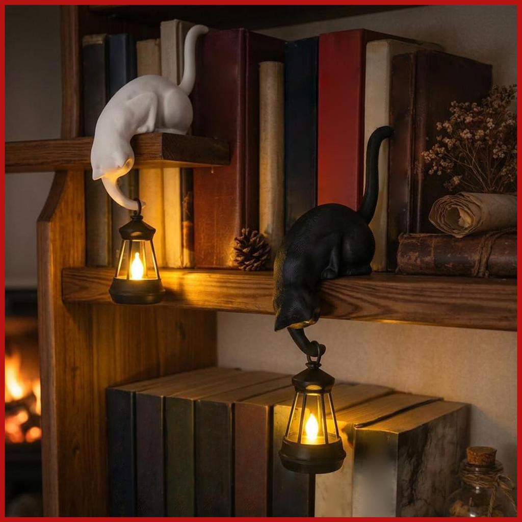 แมวรูปแกะสลักตกแต่งบ้านเดสก์ท็อปถือโคมไฟ LED รูป 3D พิมพ์ Vintage Cat Hooks สําหรับคีย์ผ้าเช็ดตัว postermy