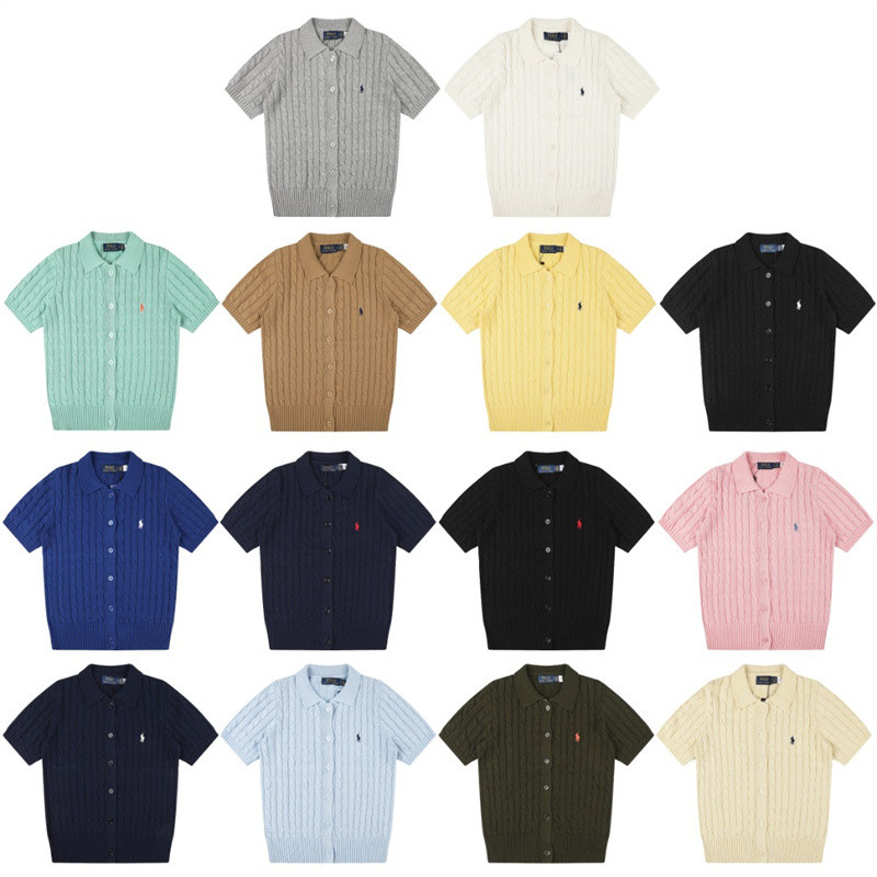 Plus ขนาด Unisex lapel ถักเสื้อยืดเย็บปักถักร้อยแขนสั้น Street สไตล์เสื้อสเวตเตอร์ถักClassic Street ผู้ชายและผู้หญิง