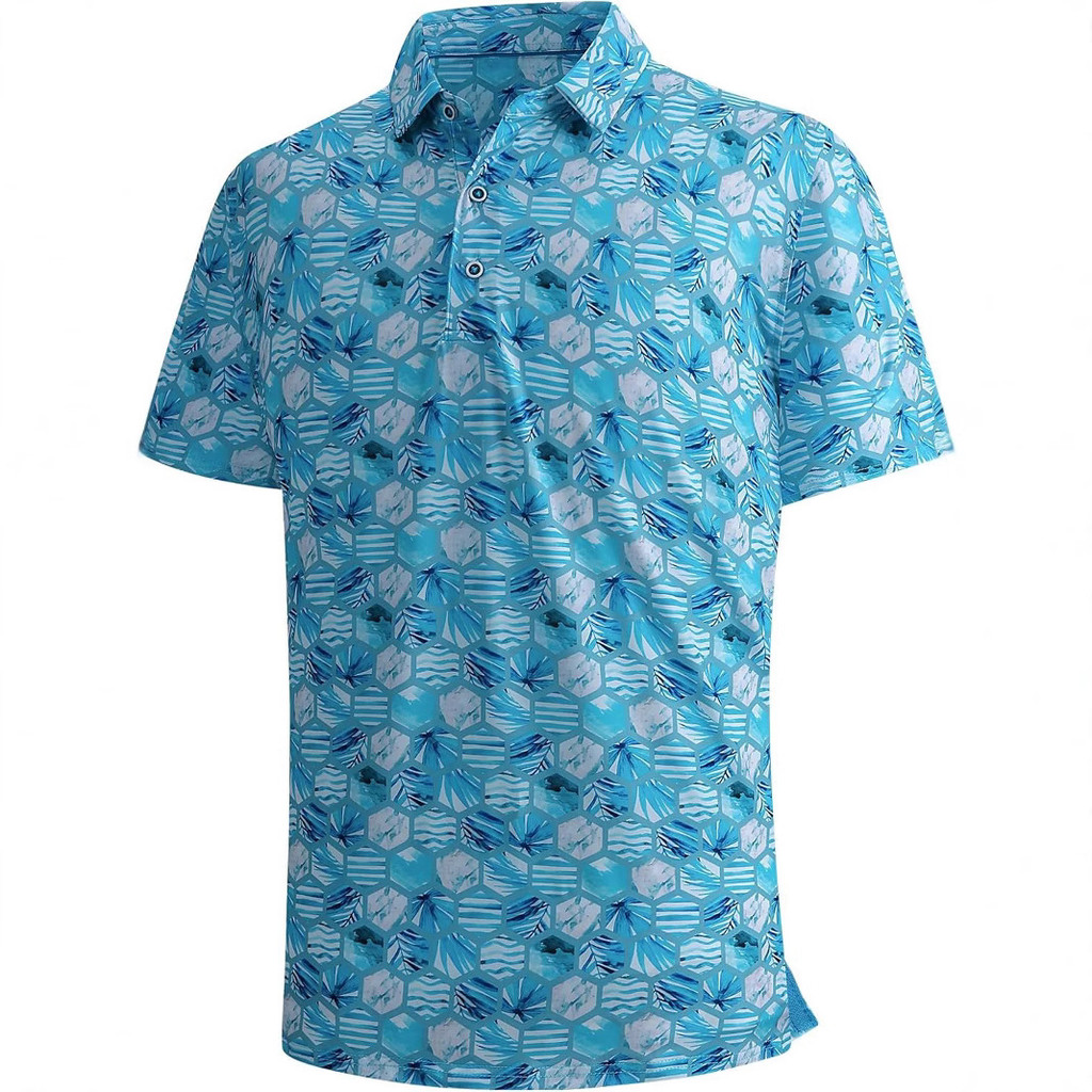 Men Golf Shirt Stretch Jacquard Quick-Drying Golf Polo Shirt Moisture Wicking