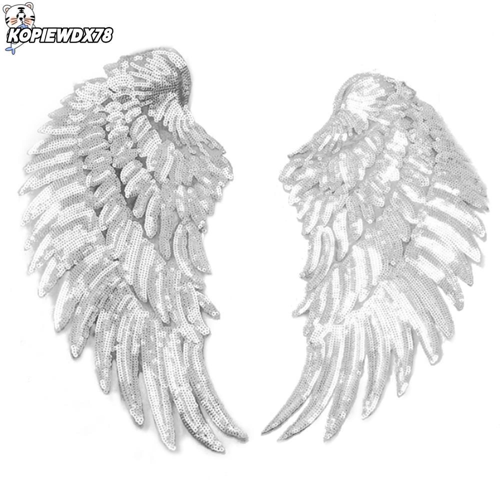 KOPIEWDX78MN Angel Wings แพทช์,เงินผ้าแพทช์เลื่อม,ตกแต่งเลื่อม Appliques ปักแพทช์ DIY เสื้อผ้า