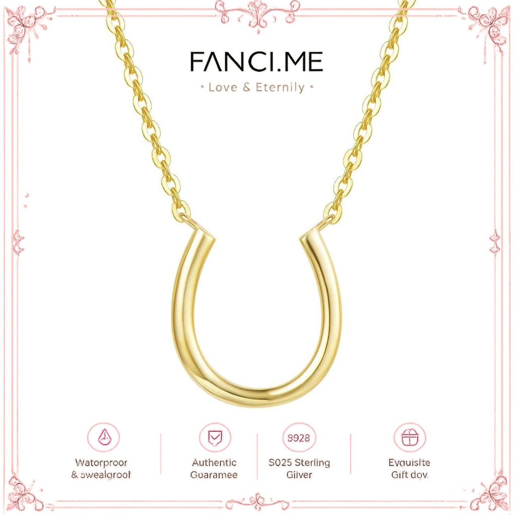FANCIME สร้อยคอเกือกม้า สร้อยคอทองคําสีเหลืองแข็ง 14K