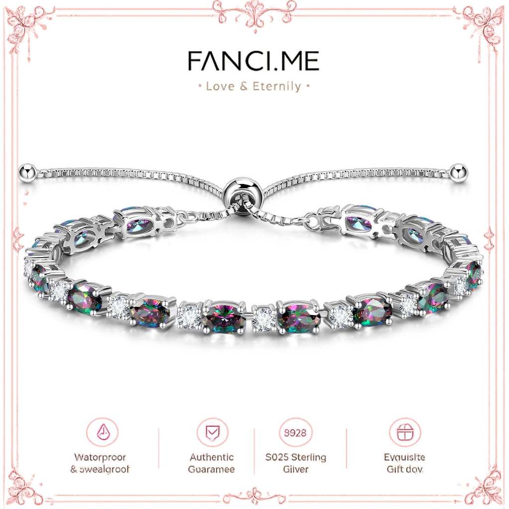 FANCIME "Glamour Radiance" มิถุนายน Birthstone Alexandrite สร้อยข้อมือเทนนิสเงินสเตอร์ลิง Classic Bolo Chain
