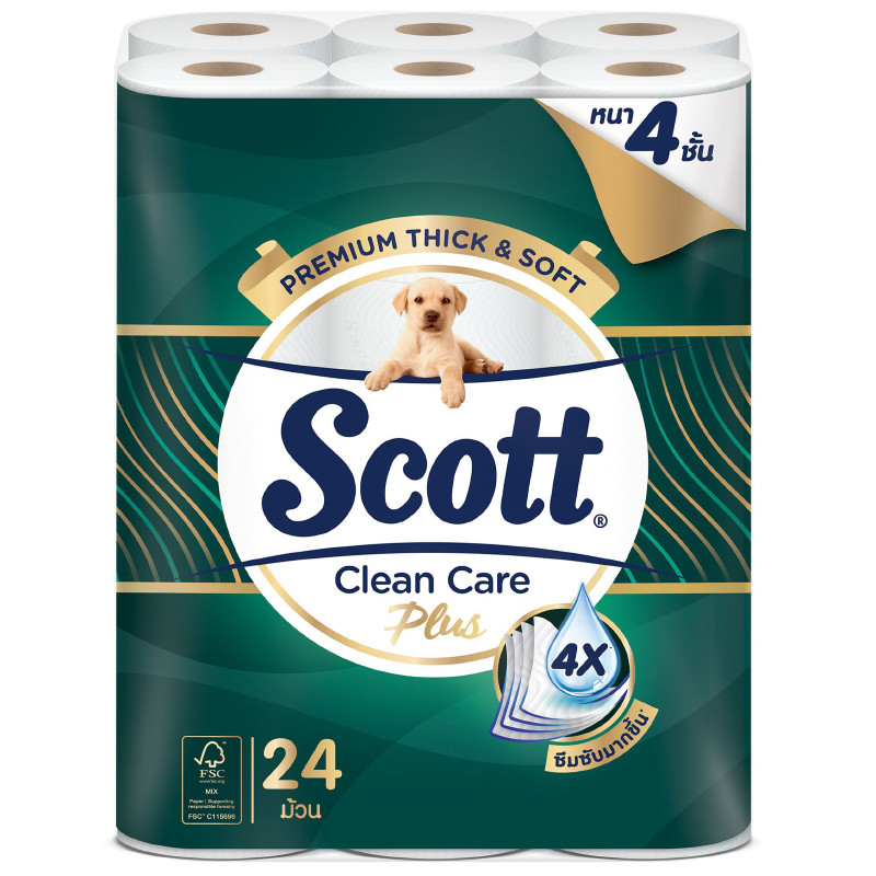 สก๊อตต์คลีนแคร์พลัสกระดาษชำระหนา4ชั้น แพค 24ม้วน Scott Clean Care Plus Toilet Tissue 4 Ply Pack 24 Roll [8850039204601 ]