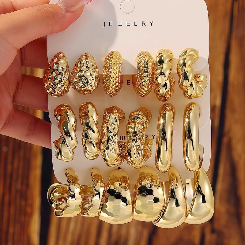 3Cards Golden Silvery Chunky Hoop ต่างหูชุดสําหรับผู้หญิง,เครื่องประดับสร้างสรรค์ที่เรียบง่าย,เหมาะสําหรับสวมใส่ทุกวัน,งานปาร์ตี้และของขวัญ