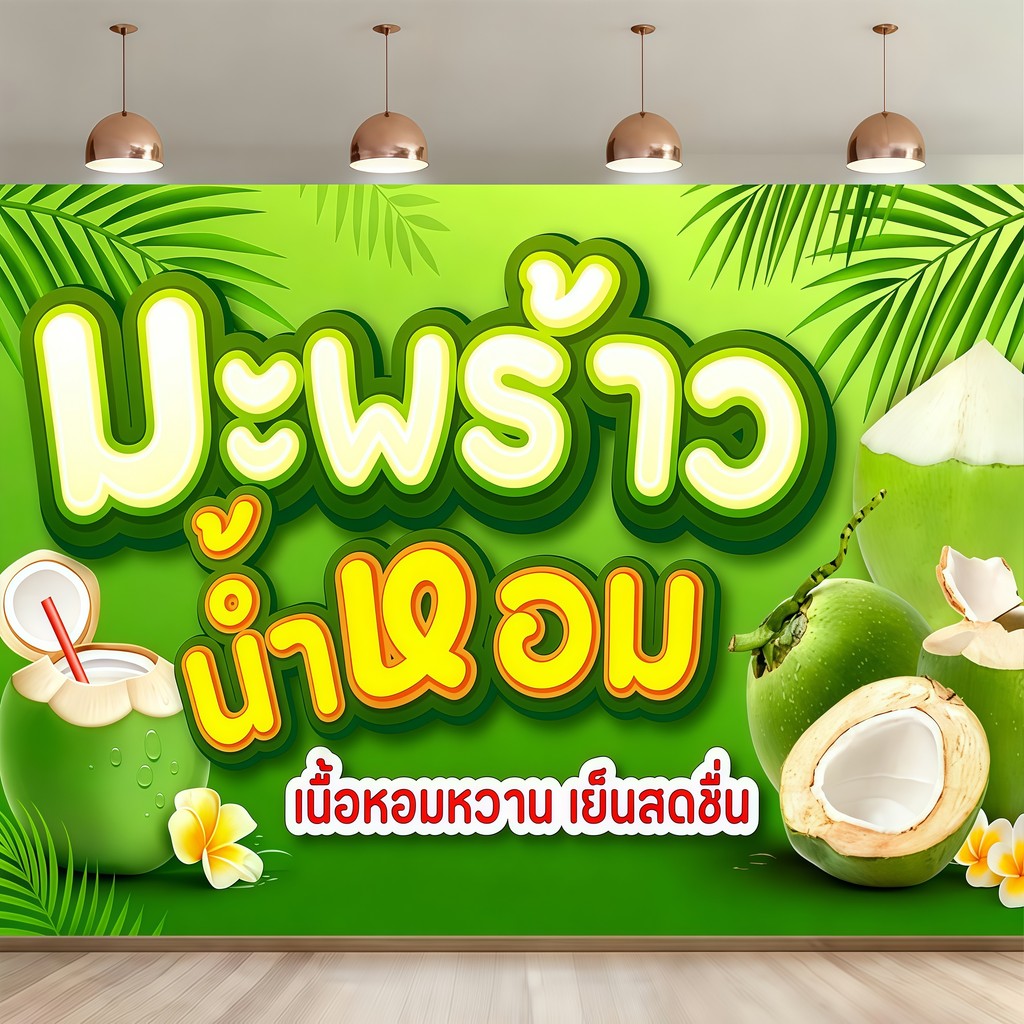 ป้ายโฆษณามะพร้าวผ้าตกแต่งแบนเนอร์พื้นหลังสมูทตี้วัสดุผ้าโพลีเอสเตอร์
