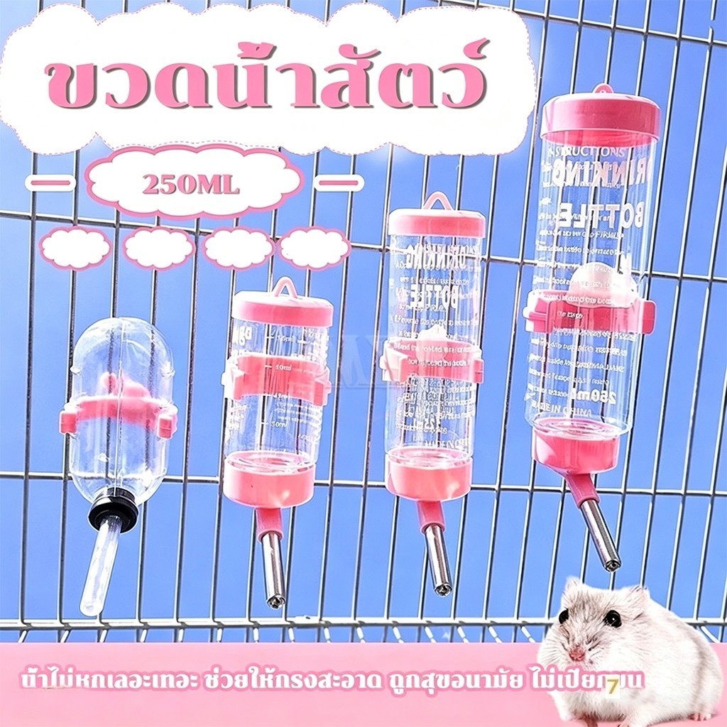 LoomLab ขวดน้ำแฮมเตอร์ 250ml ขวดน้ำกระต่าย แบบติดกรง อัตโนมัติ ภาชนะสามารถถอดล้างได้ ทำความสะอาดง่าย