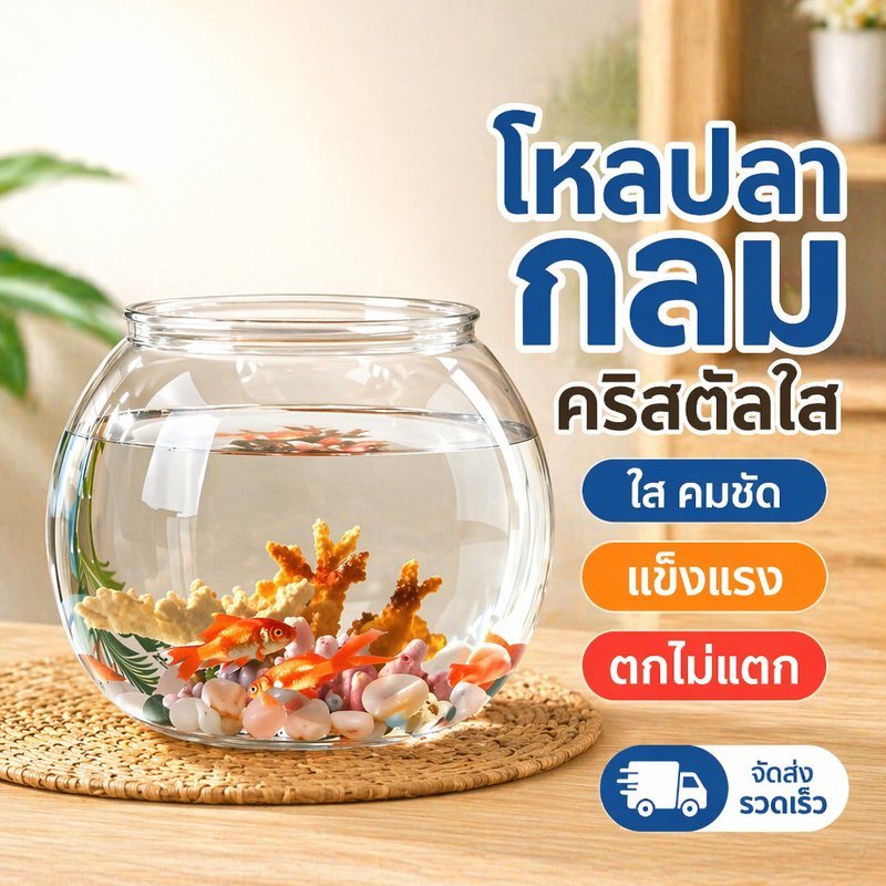 ตู้ปลาพลาสติก ตู้ปลาใส 4K โหลปลากัด อ่างปลาทอง ทรงกลม แข็งแรง ทนทาน เลี้ยงปลา ปลูกพืชน้ำ