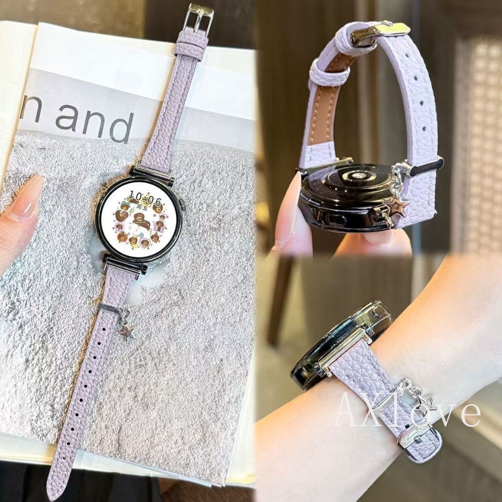 18 20 22 มม.สายหนังแบบบางสําหรับ Samsung Galaxy Watch 8 7 FE 6 4 Classic 5 Pro สร้อยข้อมือลิ้นจี่ Grain สายรัดข้อมือ