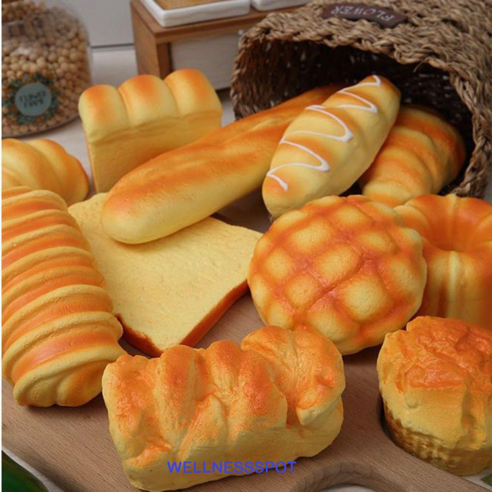 WELLNESSSPOT ของเล่นบีบขนมปังจําลอง, เค้กขนมปังบีบยืดอาหารเช้าบีบของเล่นประสาทสัมผัส, อาหารปลอมรุ่นไวนิลอาหารจําลองขนมปังฟื้นตัวช้าของเล่น