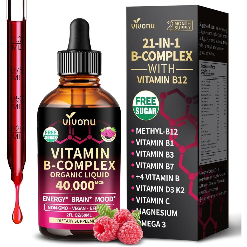 VivoNu วิตามิน วิตามิน B คอมเพล็กซ์ หยดชนิดน้ำ, เมทิลเลต วิตามิน B12 6000 ไมโครกรัม, B1, B6, B3, B5,
