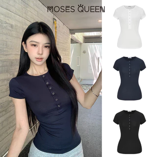 < MOSESQUEEN > เสื้อผ้าสตรี กระโปรงสั้นแขนสั้น คอฮันเลย์ ฤดูร้อน สีหลายเฉด แบบบาง ใส่ได้หลากหลาย #63375