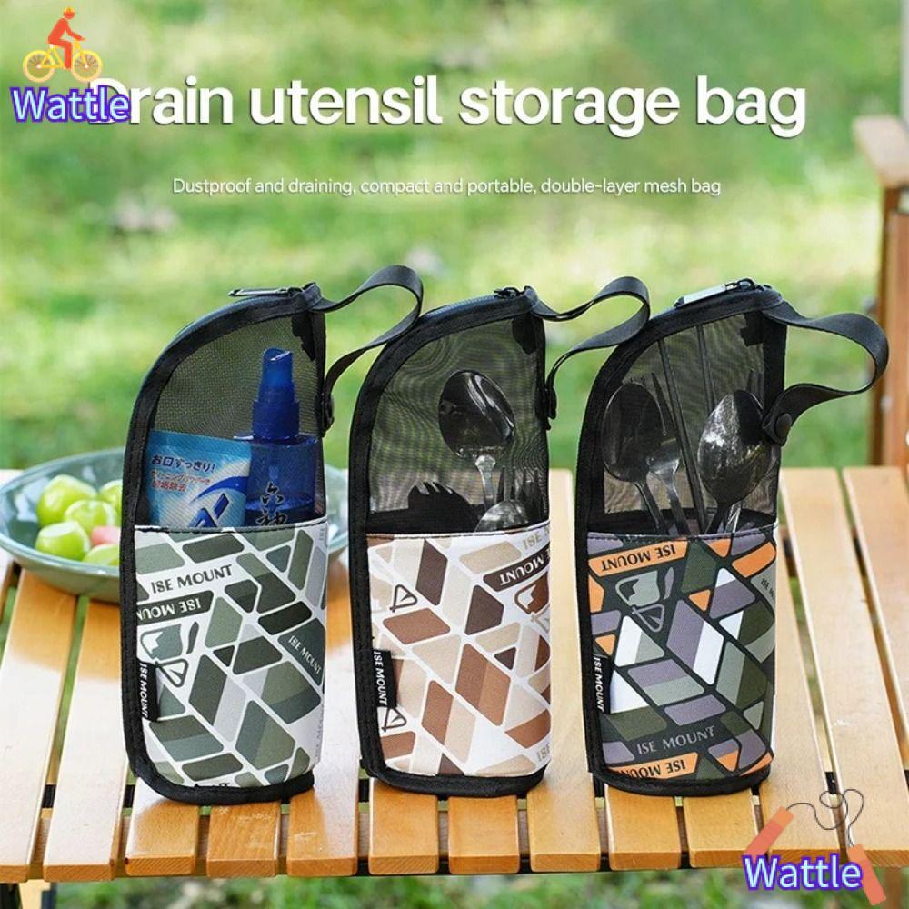 WATTLE Camping กระเป๋าถือช้อนส้อม, PU Zipper Utensil Bag, การออกแบบระบายน้ําแบบพกพา Camping Picnic Bag Camping