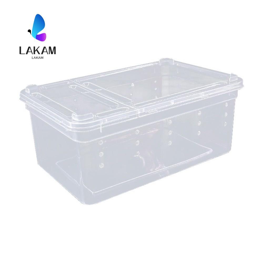 LAKAM กล่องเพาะพันธุ์สัตว์เลื้อยคลาน, ภาชนะขนส่งเต่าวางซ้อนกันได้ระบายอากาศ, ที่มีประโยชน์ Escape-Proof มุมมองโปร่งใสสัตว์เลื้อยคลาน Terrarium Crawling Pet