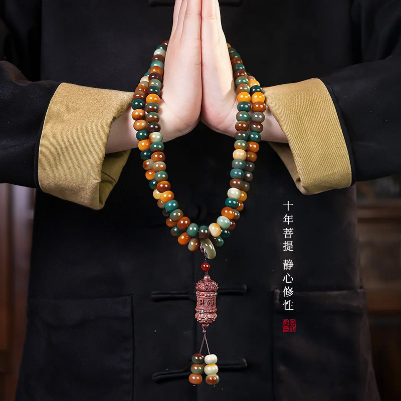 Feitian 108 Bodhi Root สร้อยข้อมือหกตัวอักษร Mantra Hollow ซอง Duobao มือถือ Wenwan ผู้ชายผู้หญิงคอแ