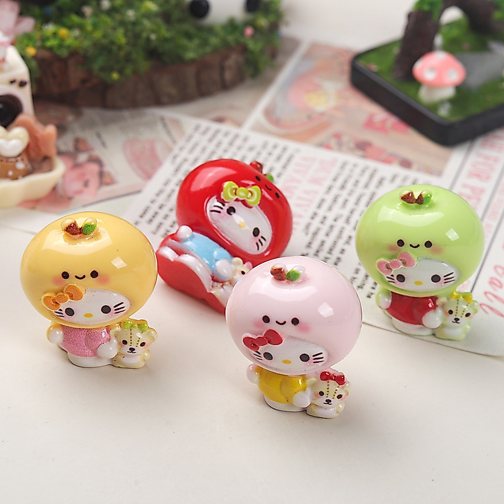 4ชิ้นน่ารักแอปเปิ้ลแมวที่มีตัวเลขเรซินหมีขนาดเล็กสําหรับ ทําเอง888