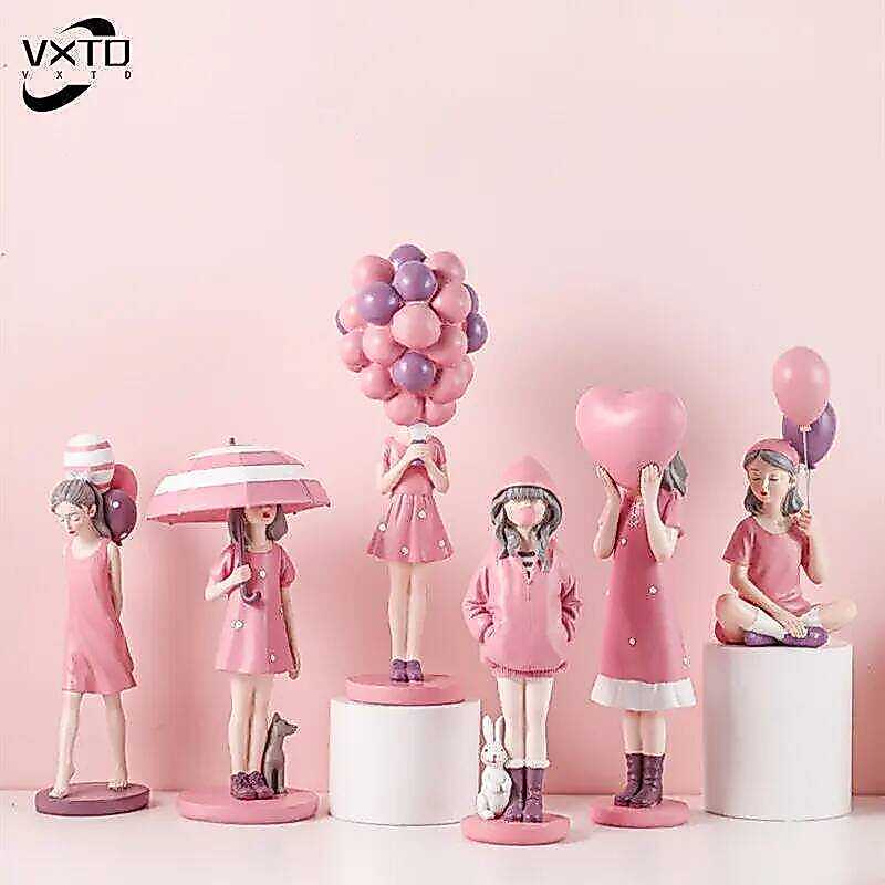 C Nordic Sweet Pink Fashion Balloon Girl Figs Ornaments Kawaii Room Decor Dressing Table Crafts Dec