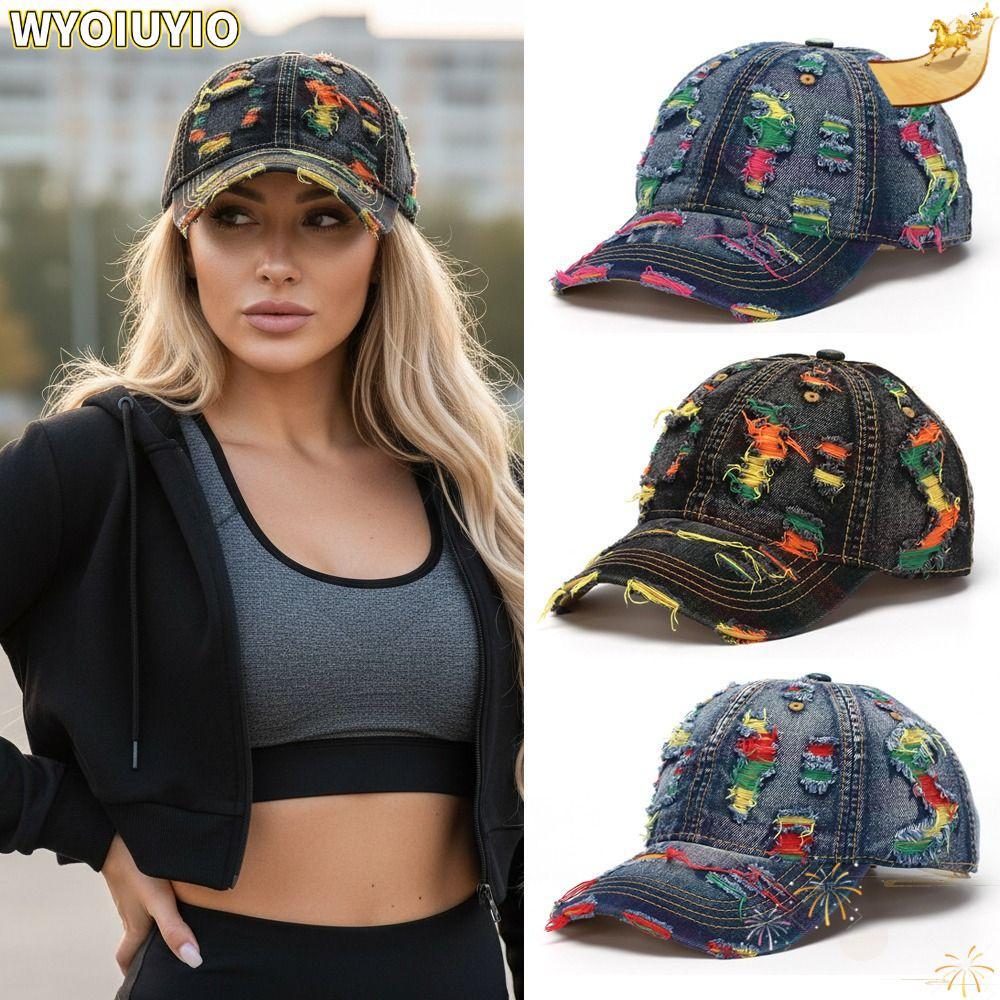 WYOIUYIO หมวกเบสบอล,สีสัน Denim Tear สไตล์หมวก,แฟชั่น Visor ปรับ Peaked หมวกสําหรับชายหญิงกลางแจ้ง S