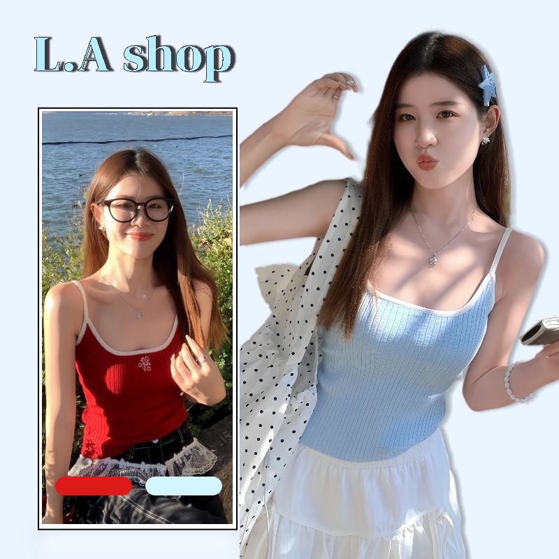 L.A Shop★พร้อมส่ง  เสื้อสายเดี่ยว ผ้าร่องปักตัวอักษร ซัมเมอร์ เซ็กซี่ เก็บเอวให้ดูผอม-Y9911