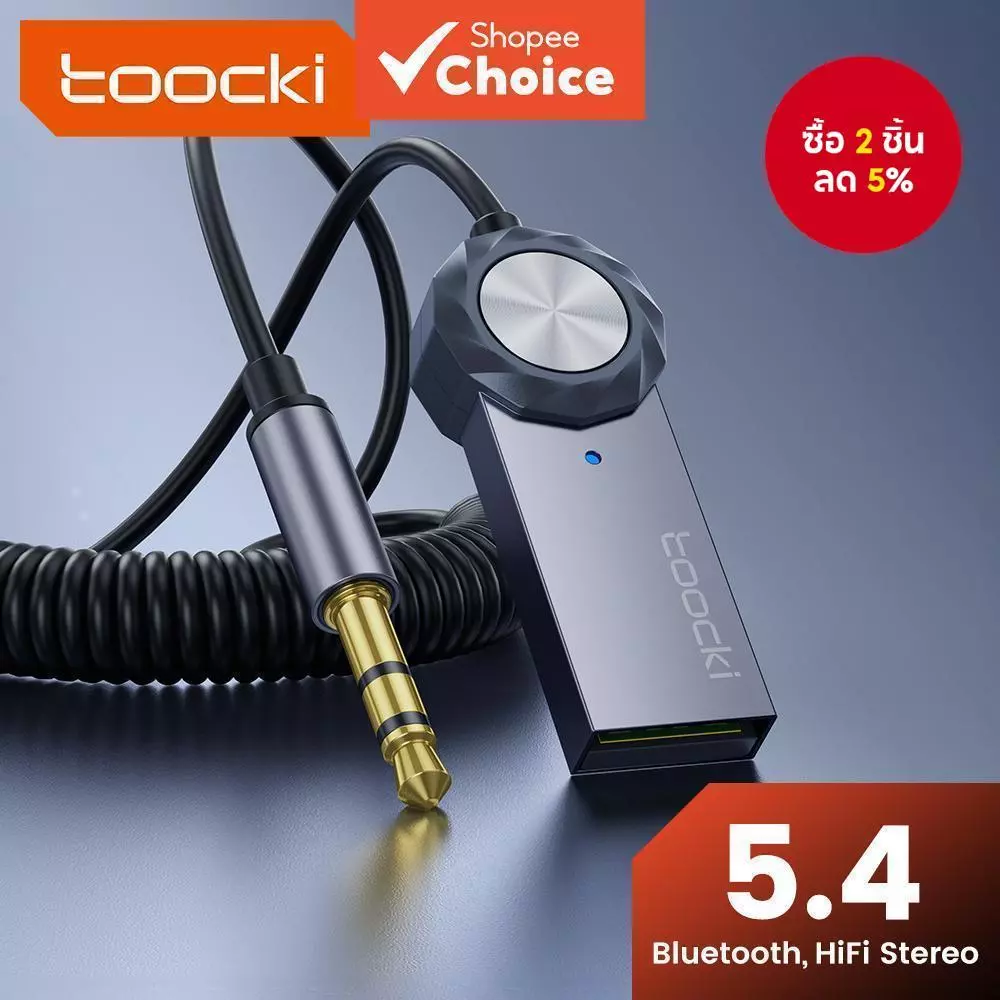 Toocki เครื่องแปลงเสียงในรถยนต์ไร้สาย Bluetooth 5.4 USB เป็นแจ็ค 3.5 มม. สำหรับชุดอุปกรณ์ติดรถยนต์ BT Transmitter