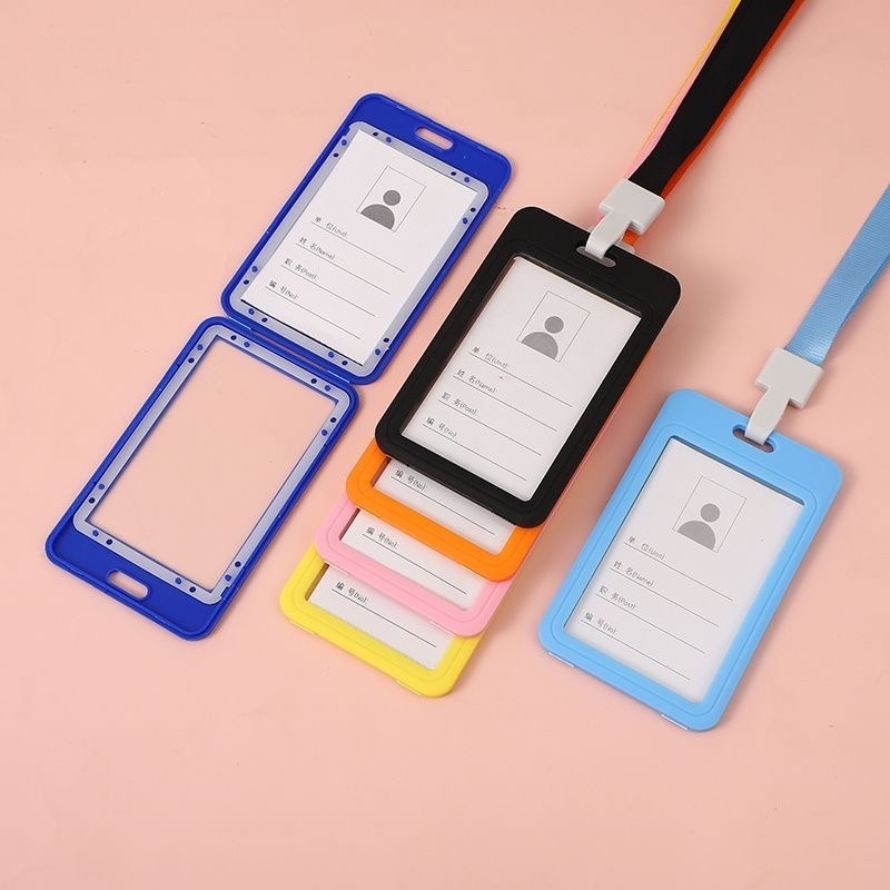 กรอบใส่บัตร แนวตั้ง 10สี ป้ายชื่อกรอบใส่บัตรพนักงานพลาสติกอย่างดี ป้ายห้อยบัตร ใช้ซ้ำได้ กันความชื้น