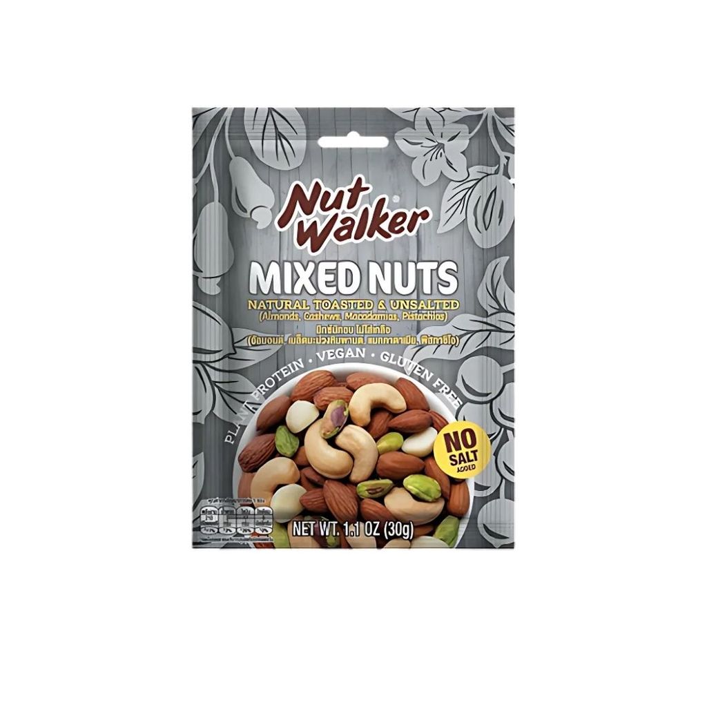 นัท วอล์คเกอร์ มิกซ์นัทอบไม่ใส่เกลือ 30 ก.  Natural Toasted & Unsalted Mixed Nuts 30 g.