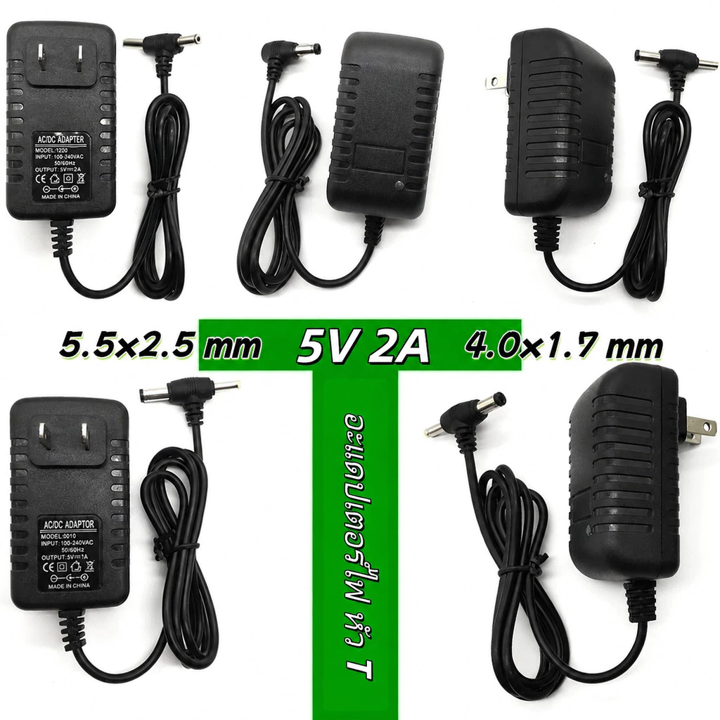 อะแดปเตอร์ 5V 2A AC/DC หัว DC 5.5x2.5 และ 4.0x1.7 พร้อมสายไฟ ใช้กับกล่องทีวี เราเตอร์ กล้องวงจรปิด DVD