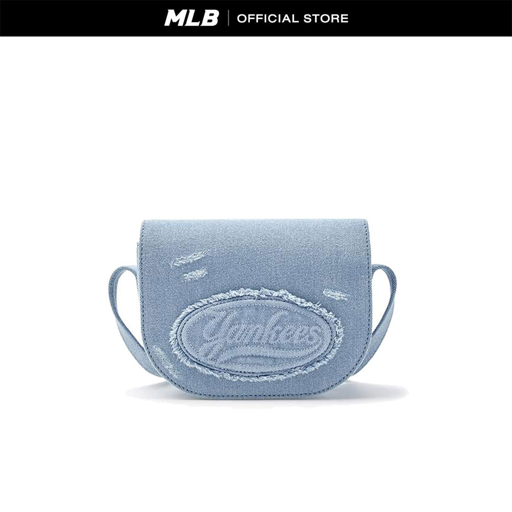 MLB กระเป๋าสะพายข้าง ยูนิเซ็กส์ Unisex Lettering Logo Vintage Denim Crossbody Bag รุ่น 3ACRVD15N 50BLL สีฟ้าอ่อน