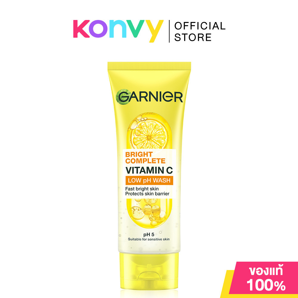 Garnier Bright Complete Vitamin C Low Ph Wash 100g เจลล้างหน้าวิตามินซี การ์นิเย่ ทำความสะอาดอย่างอ่อนโยน.