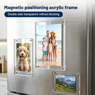 Magnetic กรอบรูป แม่เหล็กติดตู้เย็น กรอบรูปอะคริลิก ที่วางการ์ด โปร่งใส ผนังรูปภาพ DIY กรอบรูปขนาดเล็ก การตกแต่งตู้เย็น