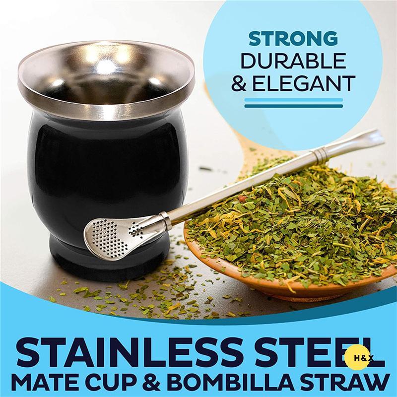 H&X Yerba Mate Gourd Set Double-Wall Stainless Steel Mate Tea Cup and Bombilla Set