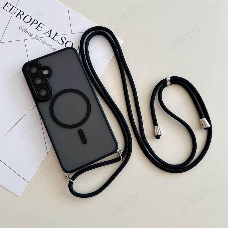 SAMSUNG เชือกเส้นเล็กCrossbodyเคสโทรศัพท์แม่เหล็กสําหรับSamsung Galaxy A56 A36 A16 A26 A17 Hard PCกันกระแทกปกหลัง