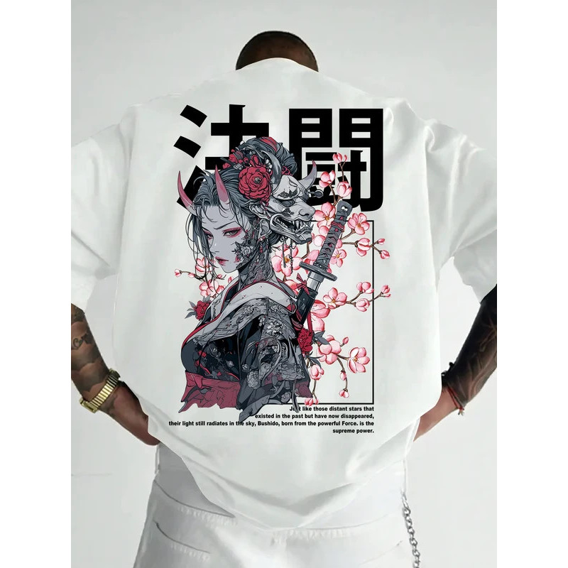 เสื้อยืดผู้ชายลายซามูไรญี่ปุ่นสไตล์ใหม่ ผลิตจากผ้าฝ้ายแท้ 100% เหมาะสำหรับสวมใส่ลำลองในชีวิตประจำวัน ทันสมัยและอินเทรน