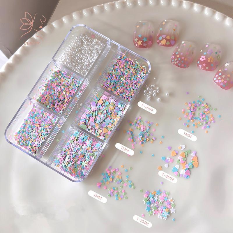 [maybeauty] ตกแต่งเล็บมุกสีขาวพร้อม Rhinestones เลื่อมหลายสีและสีขาวสําหรับ 3D ร้านทําเล็บชุดตกแต่ง DIY {TH}