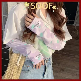 in stock ถุงมือยาวSOOF, แขนพิมพ์ลายผ้าไหมน้ําแข็งบางเฉียบ, ปลอกแขนกันแดดยืดหยุ่นป้องกันรังสีอัลตราไวโอเลตระบายอากาศ