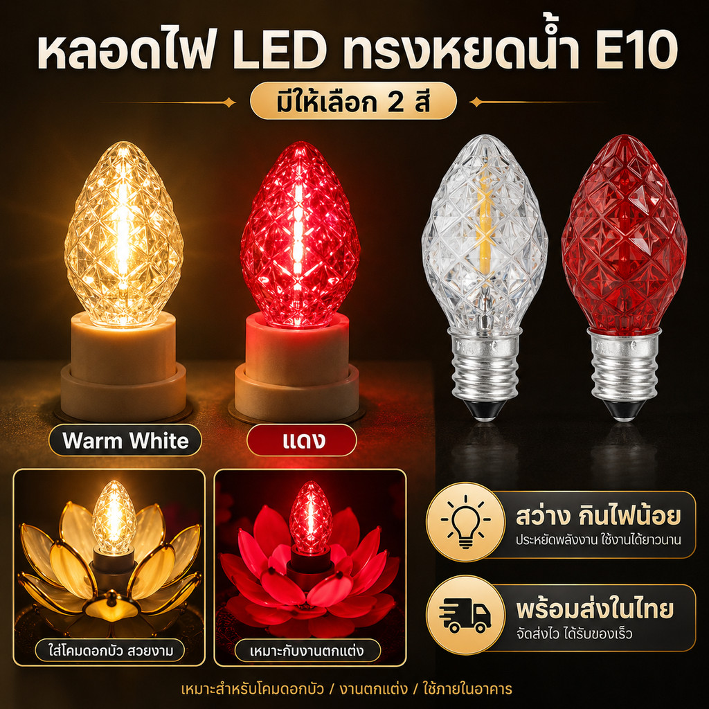 (1 ดวง) Zeazon หลอดจำปา LED คริสตัล ใส 1W 220V เกลียว E12 เลือกแสง หลอด ตี่จูเอี๊ยะ หลอด ศาลเจ้า