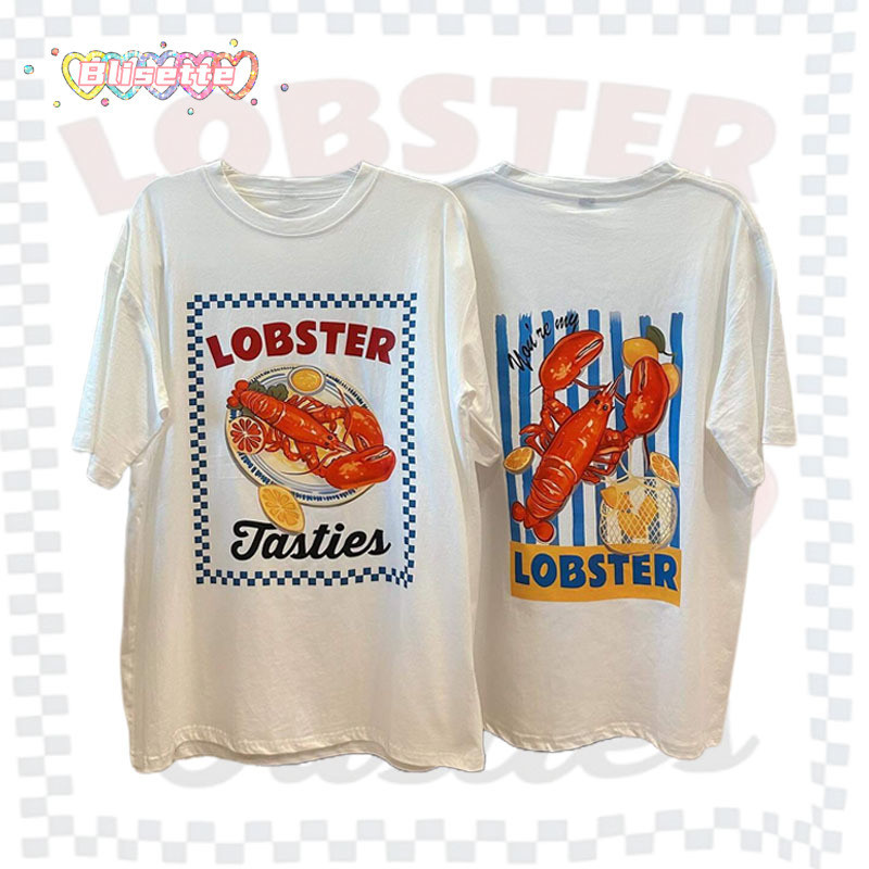【ส่งตรงจากประเทศไทย 】🐠🦞 เสื้อยืดแขนสั้นพิมพ์ลายสไตล์เรโทรอเมริกัน คอกลม ทรงหลวม ใส่ได้ทั้งชายและหญิง COD