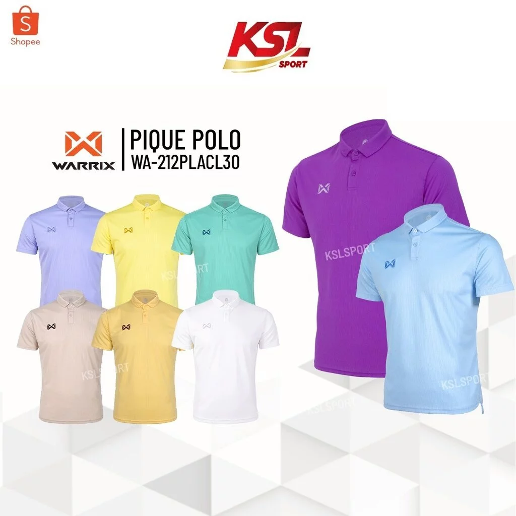 WARRIX เสื้อโปโล Pique WA-212PLACL30 สีม่วง/ฟ้า
