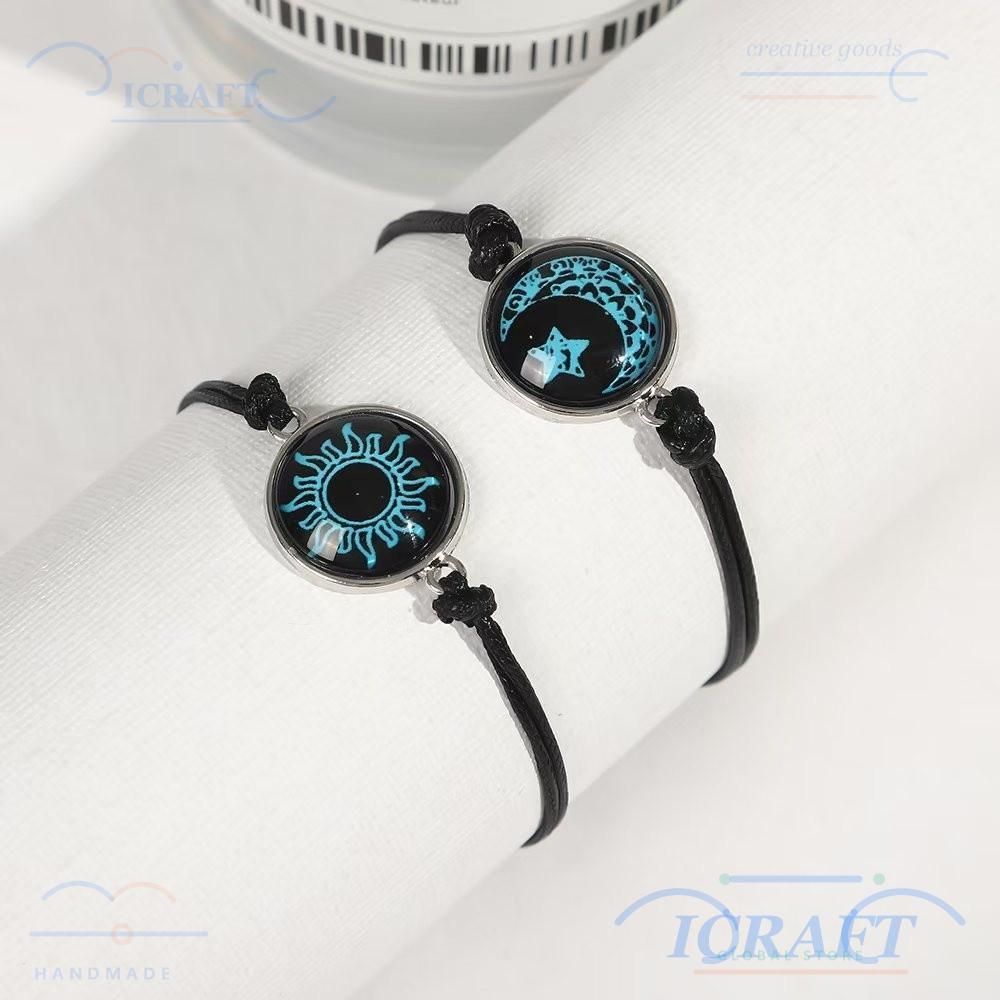 สร้อยข้อมือคู่รัก ICRAFT, สร้อยข้อมือถักเรืองแสงดวงจันทร์ดวงอาทิตย์, เครื่องประดับมือพังก์แบบปรับได้ย้อนยุคของขวัญเครื่องประดับคู่