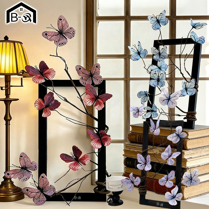 BHQ กรอบรูปDIY ดอกไม้ผีเสื้อจำลอง สไตล์จีนใหม่ สำหรับตกแต่งห้องนั่งเล่น โต๊ะทำงาน ชั้นวางของ