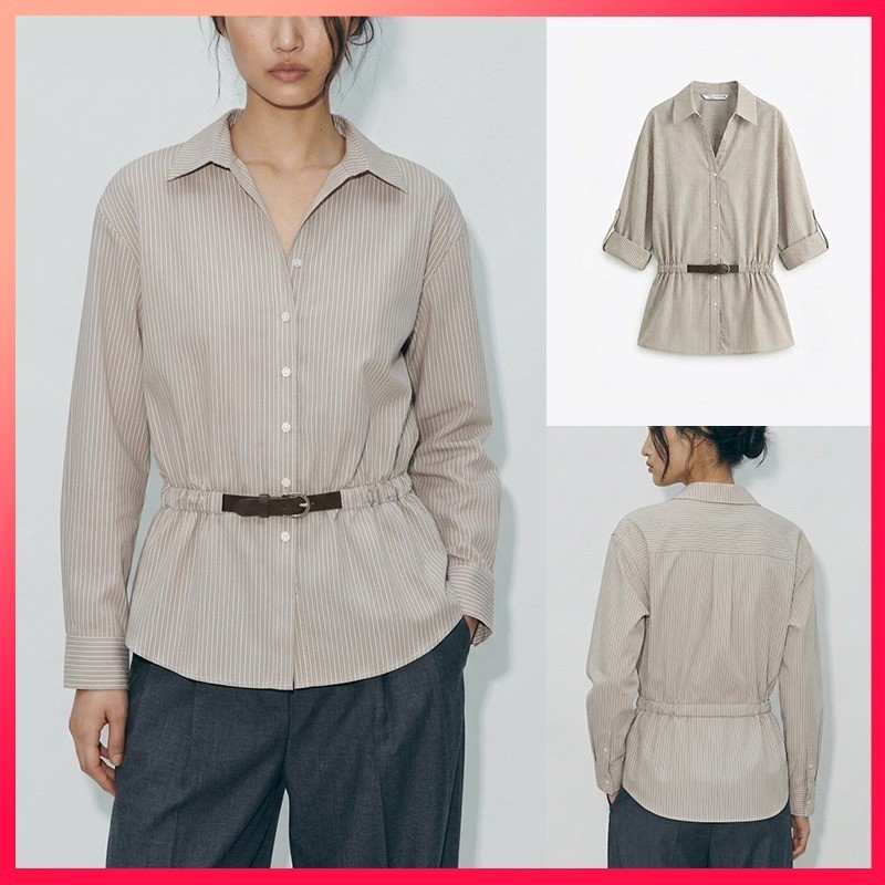Lanmon ZA ฤดูร้อนมาใหม่, แฟชั่นผู้หญิงลําลองปกเสื้อแขนยาวลายฝรั่งเศสเสื้อหลวม
