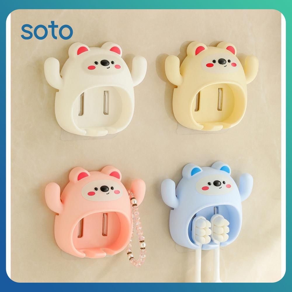 ♫ ที่วางแปรงสีฟันรูปหมีน่ารัก ที่เก็บแปรงสีฟันสำหรับใช้ในบ้าน ที่วางแปรงสีฟันติดผนังแบบไม่ต้องเจาะรู วางลายการ์ตูน -MOYUr