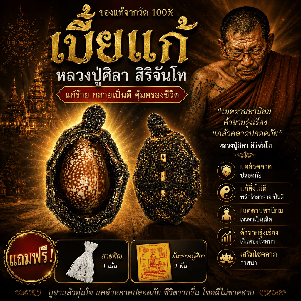 เบี้ยแก้ การันตีของแท้ จากธรรมอุทยาน วัดพระธาตุหมื่นหิน ปลุกเสกแล้ว (รายได้ส่วนนึงนำไปบริจาควัด)