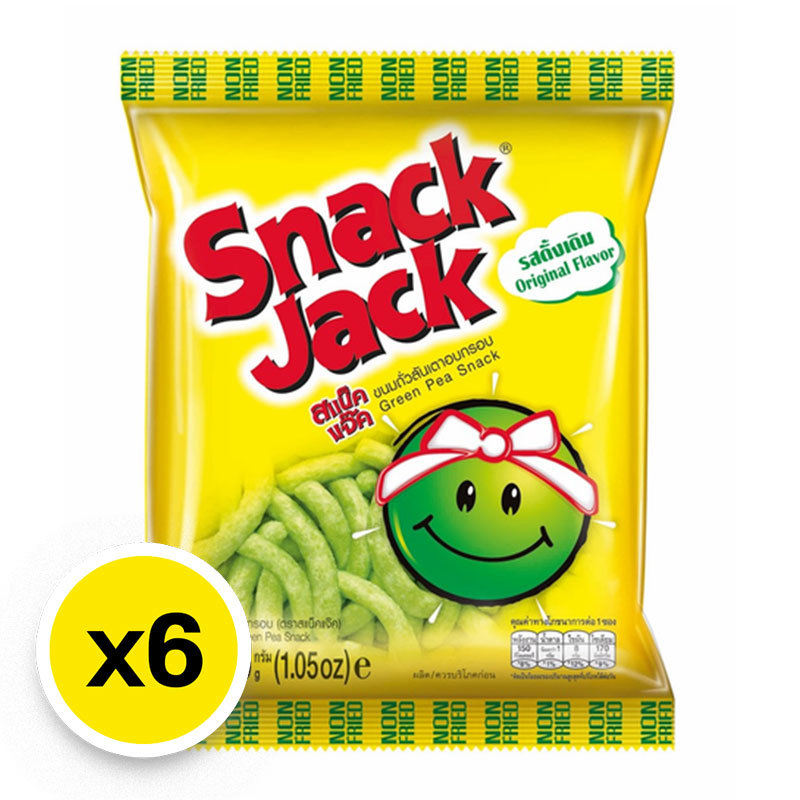 สแน็คแจ๊ค ขนมถั่วลันเตาอบกรอบ รสออริจินัล 30 ก. x 6 (SNACK JACK Green Pea Snack Original 30 g x 6)