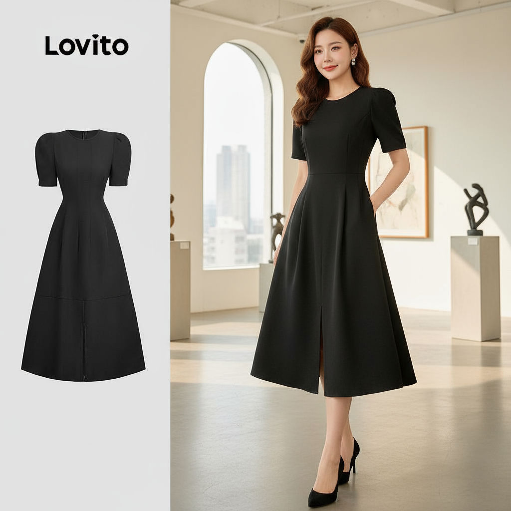 Lovito เดรสยาวสายเดี่ยวทรงผ่าข้างสไตล์โบฮีเมียน สีดํา สําหรับผู้หญิง