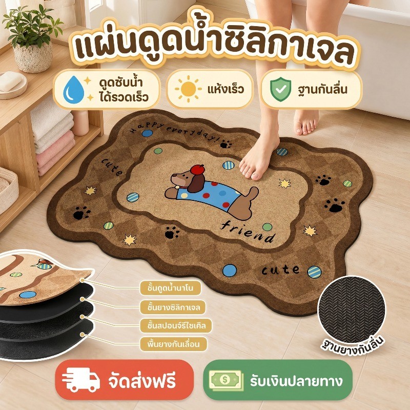 COD พรมเช็ดเท้าหน้าประตู ขนาด 60x90 cm ลายการ์ตูนน่ารัก ดูดซับน้ำรวดเร็ว กันลื่นไม่ลื่นไถล ทำความสะอาดง่าย
