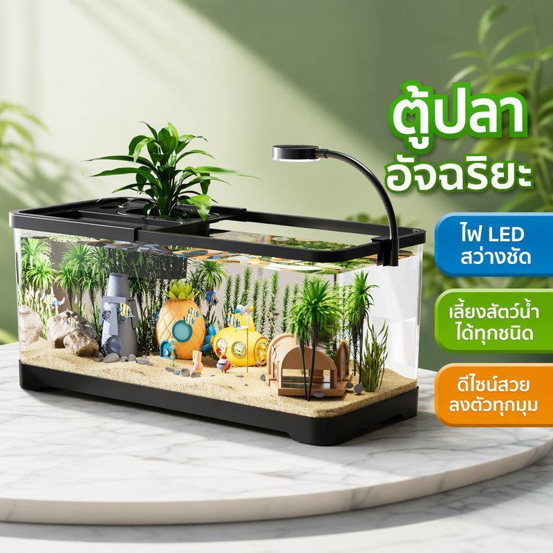 ตู้ปลา ตู้ปลามินิ ไมโครแลนด์สเคป ตู้เลี้ยงปลากัด ฝาปิดกันกระโดด พลาสติกใส สวนน้ำในบ้าน