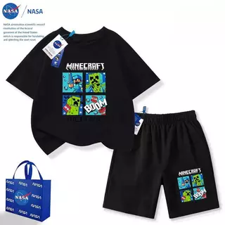 NASA ร่วมแบรนด์ My World Creeper สุดหล่อ กางเกงขาสั้นแขนสั้นฤดูร้อนตัวใหม่สำหรับเด็กชายและเด็กหญิงทั้งขนาดกลางและใหญ่