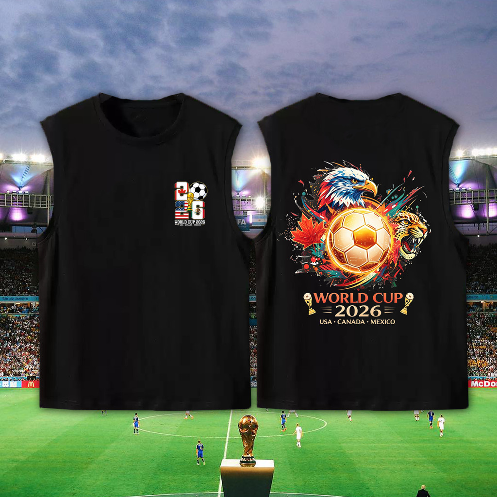Tanks เสื้อท็อปลายสัตว์ฟุตบอลโลก World Cup 2026 (สหรัฐฯ, แคนาดา และเม็กซิโก) เสื้อกั๊กแขนกุดสีดำ 5 สี