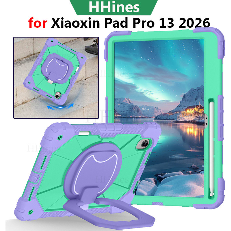 HHines สําหรับ Lenovo Xiaoxin Pad Pro 13 นิ้ว 2026 Pad Pro GT 13 2026 สําหรับ Lenovo Idea Tab Pro Gen2 13 นิ้ว 360° ฝาครอบแท็บเล็ตแบบหมุนได้ ขาตั้งพีซีแบบแข็ง ฝาครอบกันกระแทก